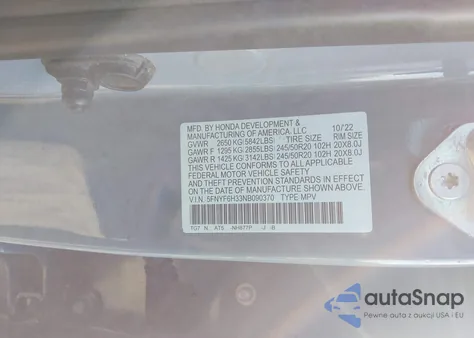 2022 Honda Pilot Awd Sport from USA, damaged, VIN 5FNYF6H33NB090370